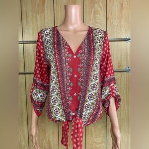 West Kei Red and White Patterned Blouse SZ -S